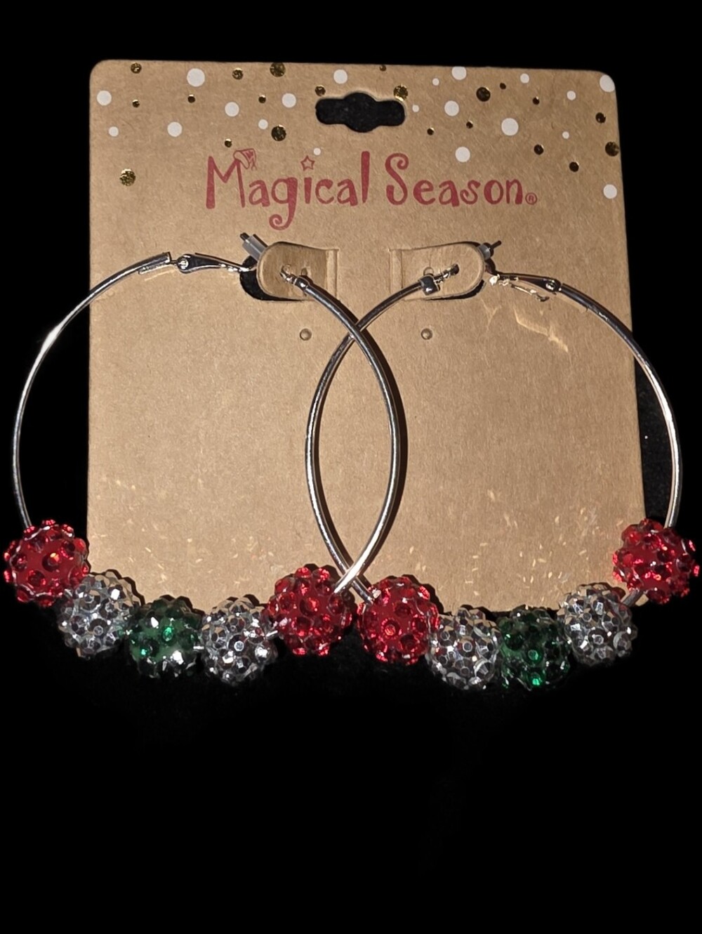 Hoop Earrings with Red, Green & Silver Crystal Beads